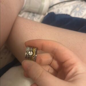 Silver and Gold Ring with Pearl Accent